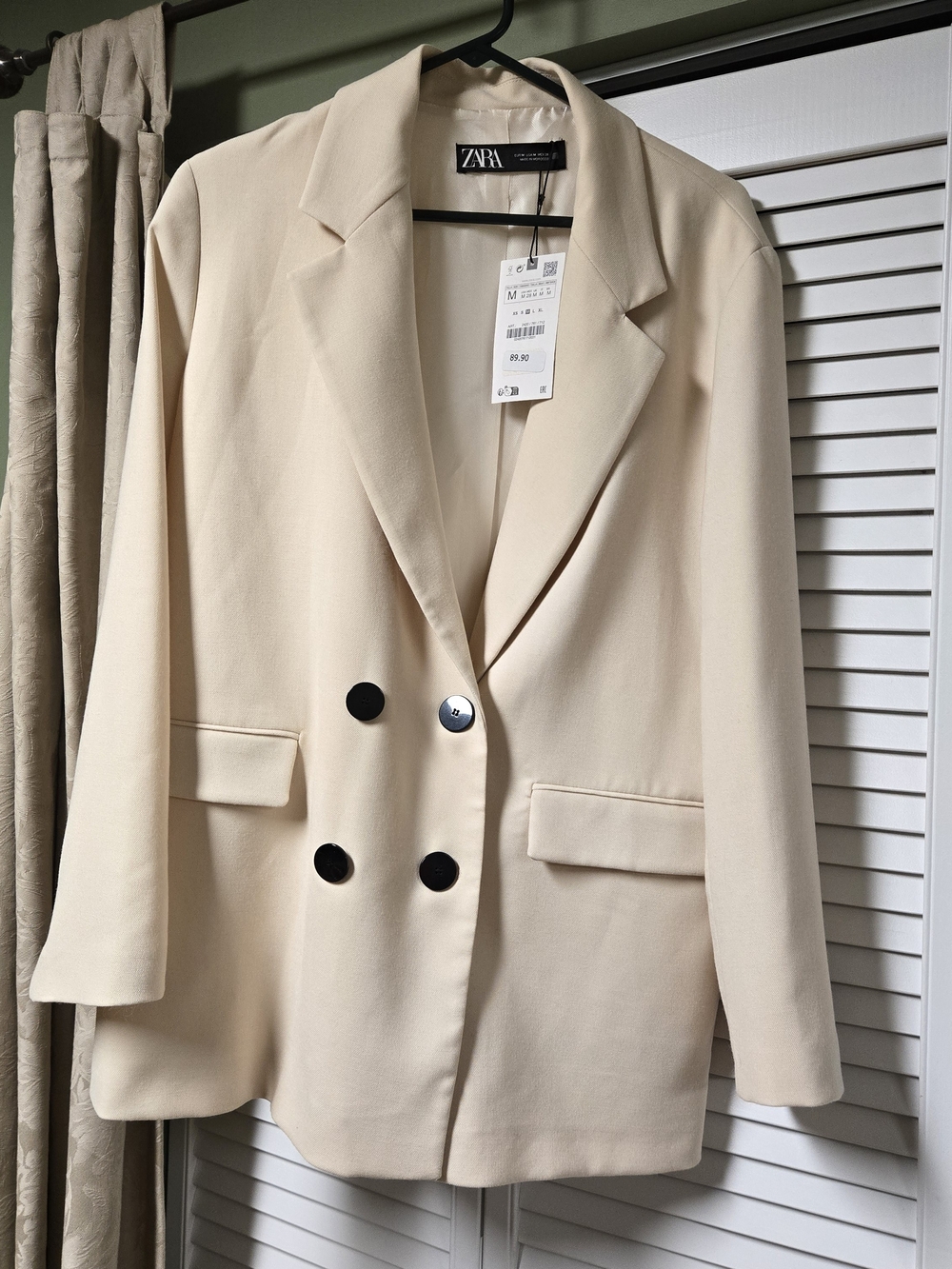 NWT Zara Oversized Double-Breasted Blazer Sand Cream - Size Medium